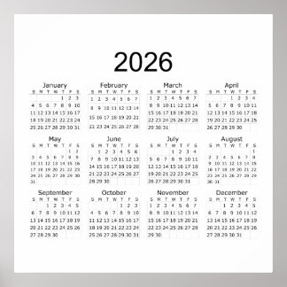 Poster Calendrier Simple Minimaliste 2026