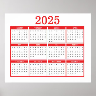 Poster Calendrier simple rouge 2025
