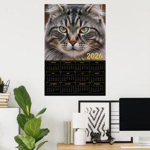 Poster Calendrier Tabby 2026 : Regard Moustachu