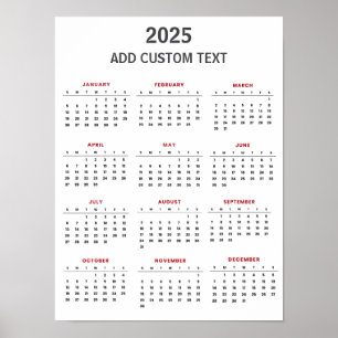 Poster Calendrier tendance 2025 avec texte personnalisé