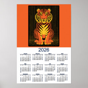 Poster Calendrier Tigre Dramatique Orange Noir Tigre 2026