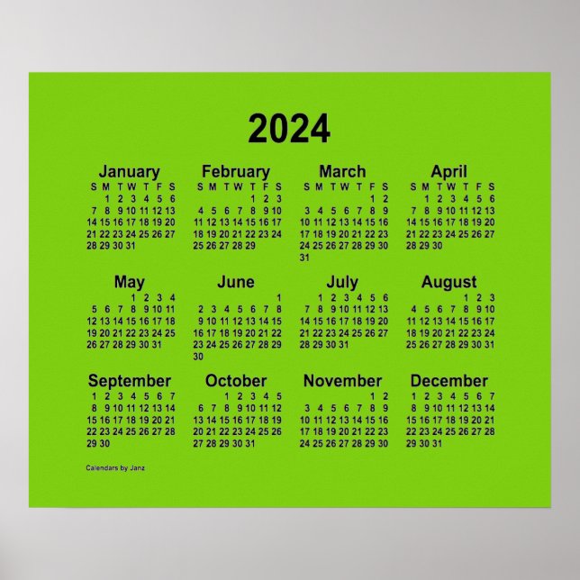 Poster Calendrier vert jaune 2024 par Janz Imprimer (Devant)