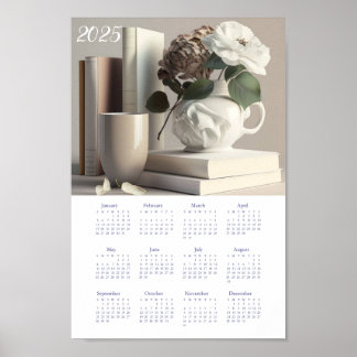 Poster Calendrier vintage 2025. Livres Fleurs De Café