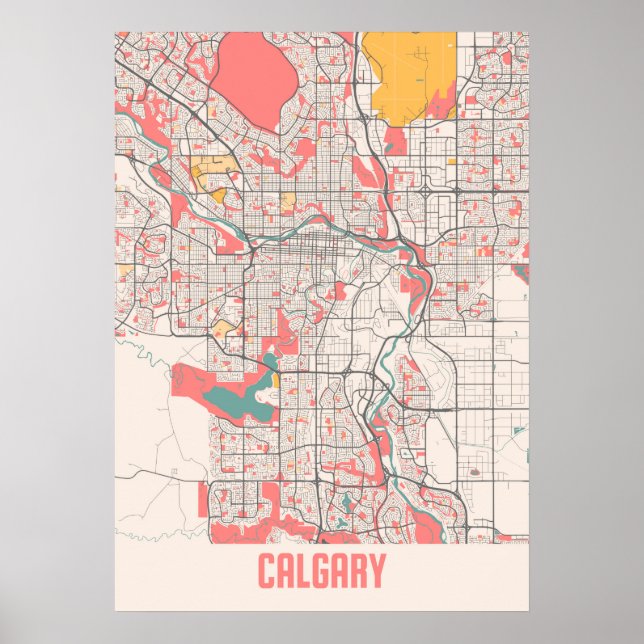 Poster Calgary - Carte de la ville de Chalk Canada (Devant)