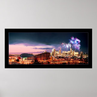 Poster Calgary panoramique avec Fireworks.