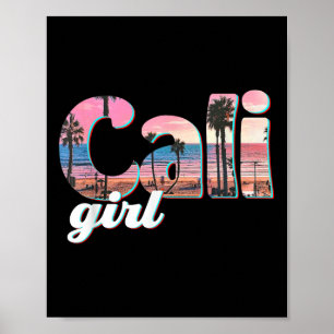 Poster Cali Girl Sunset Beach Californie Summer Retro Wom