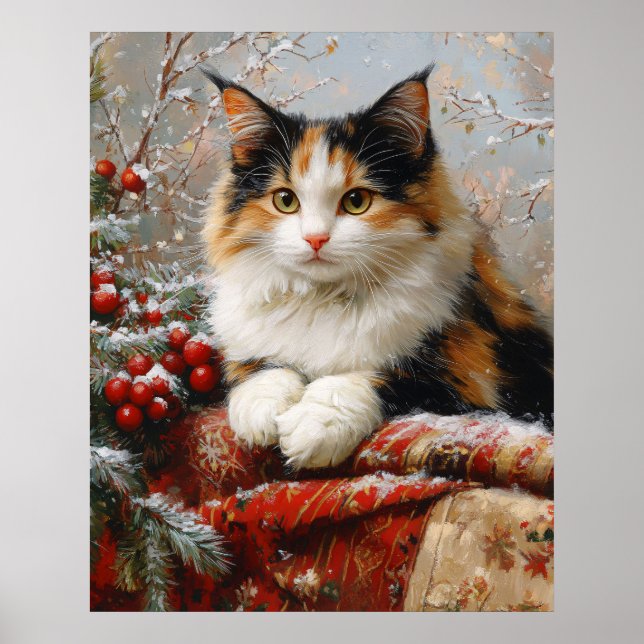 Poster Calico Cat Peinture de la scène d'hiver (Devant)