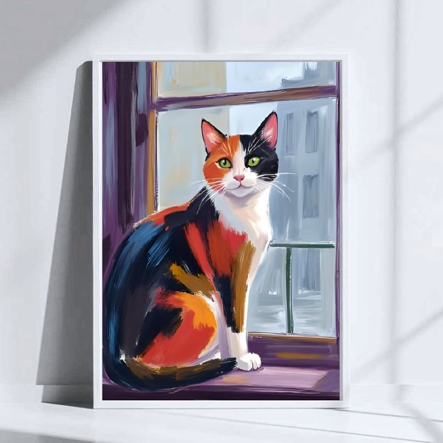 Poster Calico Cat | Watercolor Windowsill Pet Art (Créateur téléchargé)