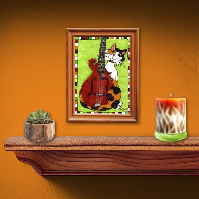 Poster Calico Chat avec Mandolin Mini Art populaire (Créateur téléchargé)
