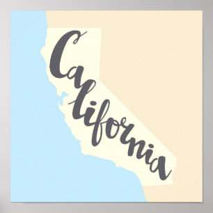 Poster California Brush Lettering With Silhouette Map