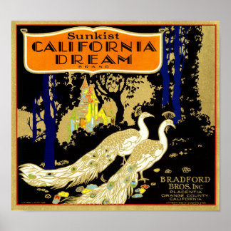 Poster California Dream Brand Orange Crate Fruit Étiquett