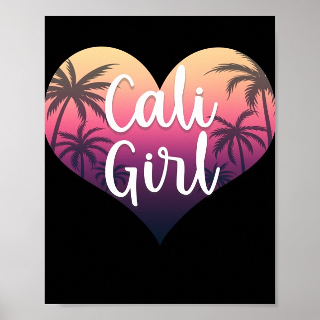Poster California Heart Palm Trees Summer Cali Girl (Devant)