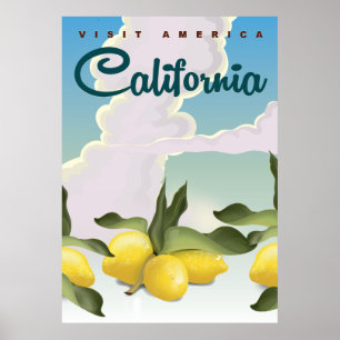 Poster California Lemons Vintage imprimé voyage.