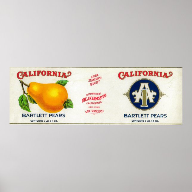 Poster California Pear Étiquette (Devant)