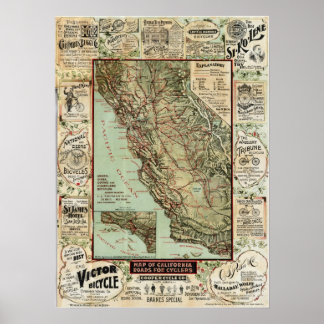 Poster "California Roads For Cyclists" (1896) (voir note)