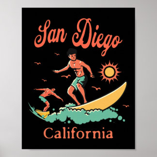 Poster California San Diego Ca Surfer Surfing Beach Vacat