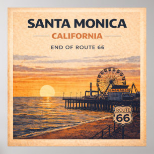 Poster Californie côte Pacifique terminus Route 66