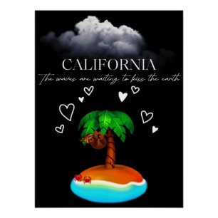 Poster Californie, Les Vagues Attendent d'Embrasser La Te