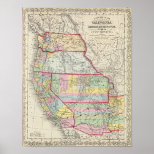 Poster Californie, Oregon, Washington, Utah, Nouveau-Mexi