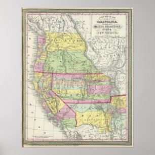 Poster Californie, Oregon, Washington, Utah, Nouveau-Mexi