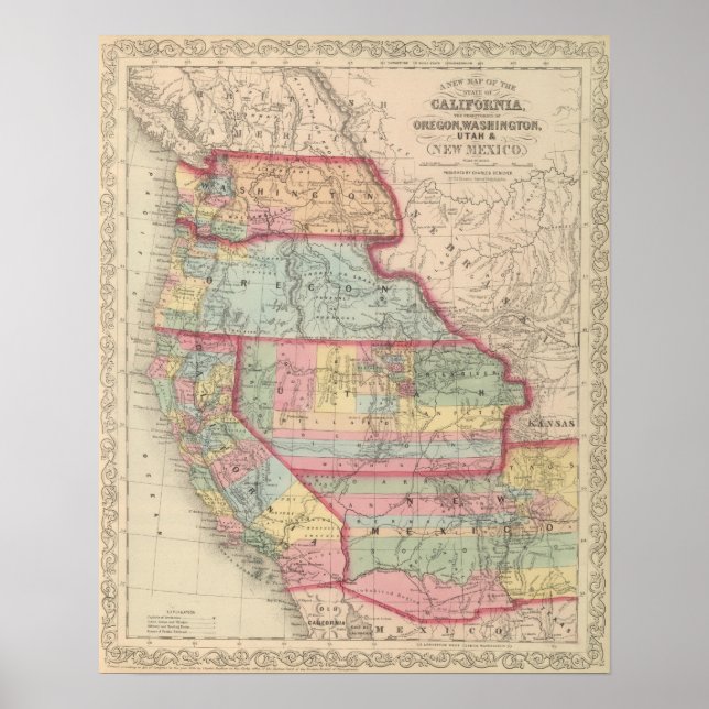 Poster Californie, Territoires de l'Oregon, Washington (Devant)