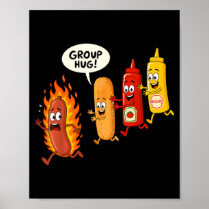 Poster Câlin de groupe de hot-dog drôle de saucisse de pa