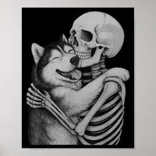 Poster Câlins de squelette Husky Halloween amateur de chi