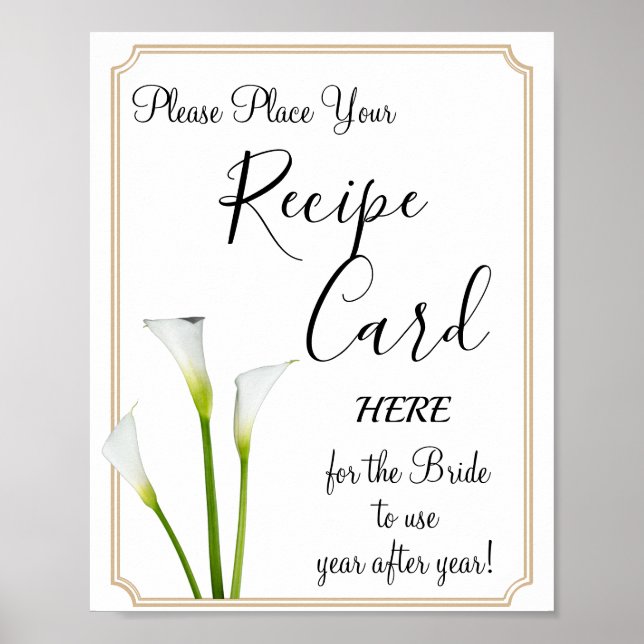 Poster Calla Lilies Recette Cartes signe du jeu de douche (Devant)