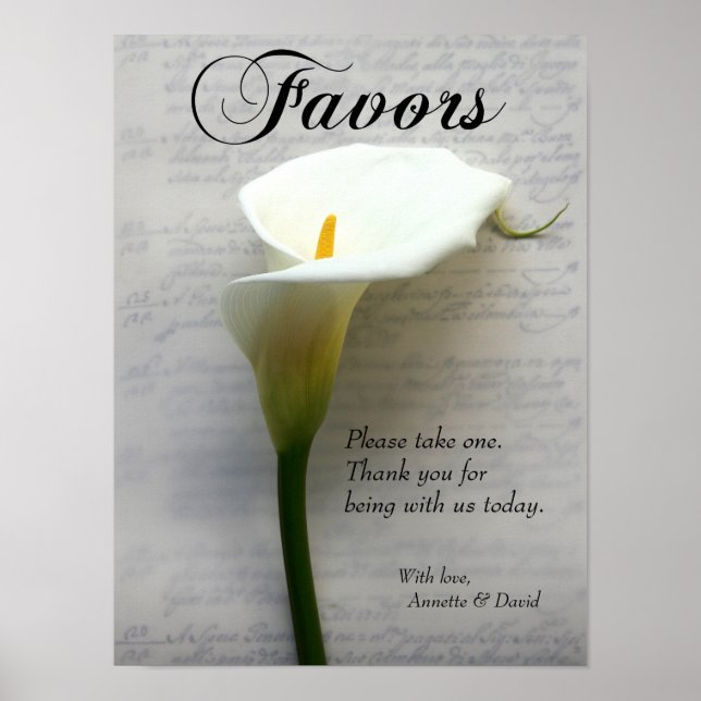 Poster Calla lily sur le panneau d'écriture manuscrite (Devant)