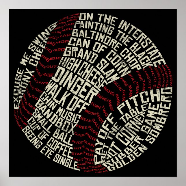 Poster Calligramme des mots de baseball (Devant)