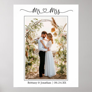 Poster Calligraphie Coeur M. et Mme Mariage Photo