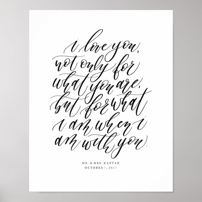 Poster Calligraphie d'amour Mariage personnalisée Signe (Devant)