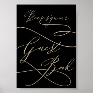 Poster Calligraphie d'or romantique   Black Guest Book Si