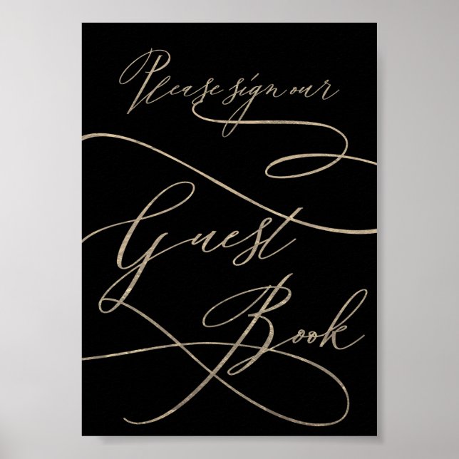 Poster Calligraphie d'or romantique | Black Guest Book Si (Devant)