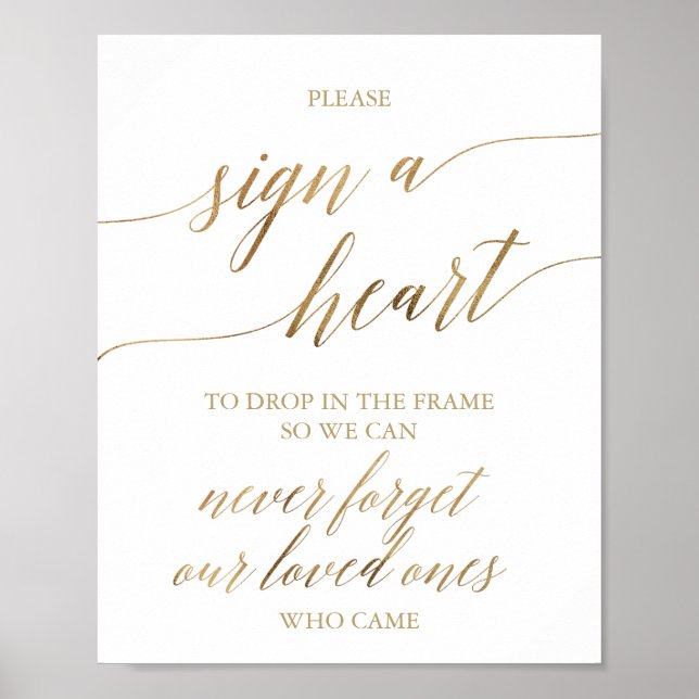 Poster Calligraphie dorée élégante, veuillez signer un cœ (Devant)