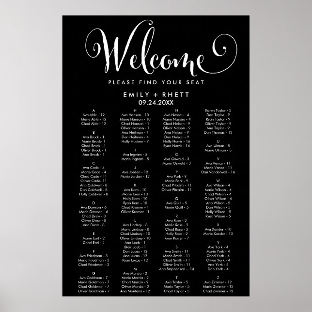 Poster Calligraphie du Sud Siège alphabétique noir (Devant)