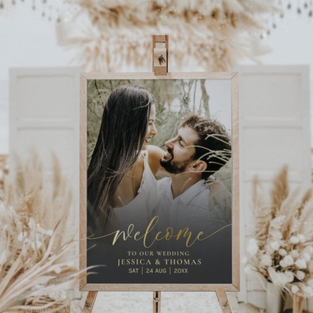 Poster Calligraphie Élégante Photo Mariage Noir & Or (Créateur téléchargé)