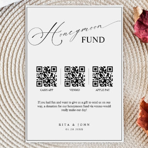 Poster Calligraphie Honeymoon Fund Cash QR Code Mariage