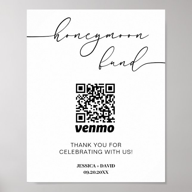 Poster Calligraphie Lune de Miel Fonds QR Code Signe (Devant)