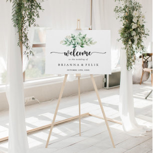 Poster Calligraphie minimaliste Accueil Mariage Eucalyptu