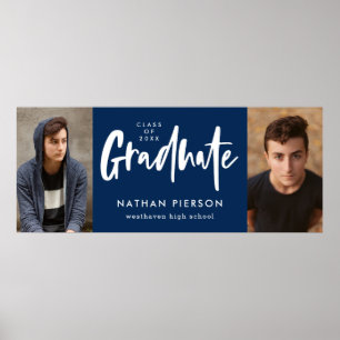 Poster Calligraphie moderne Bleu Deux Photo Graduation