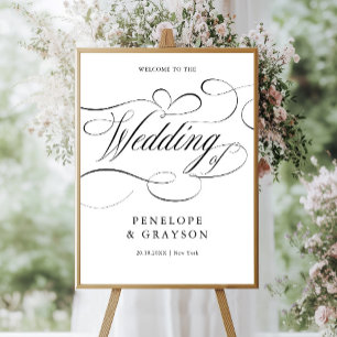 Poster Calligraphie moderne Mariage noir intemporel Bienv