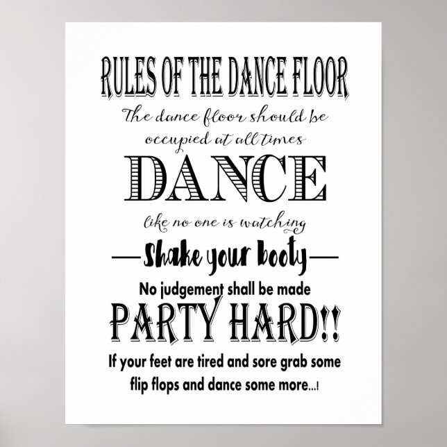 Poster Calligraphie moderne Règles de la piste de danse m (Devant)