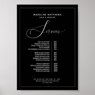 Poster Calligraphie moderne Salon noir blanc Liste des pr