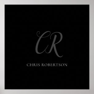 Poster Calligraphie Monogramme Nom Black Grey Cadeau pers