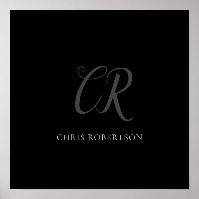 Poster Calligraphie Monogramme Nom Black Grey Cadeau pers (Devant)