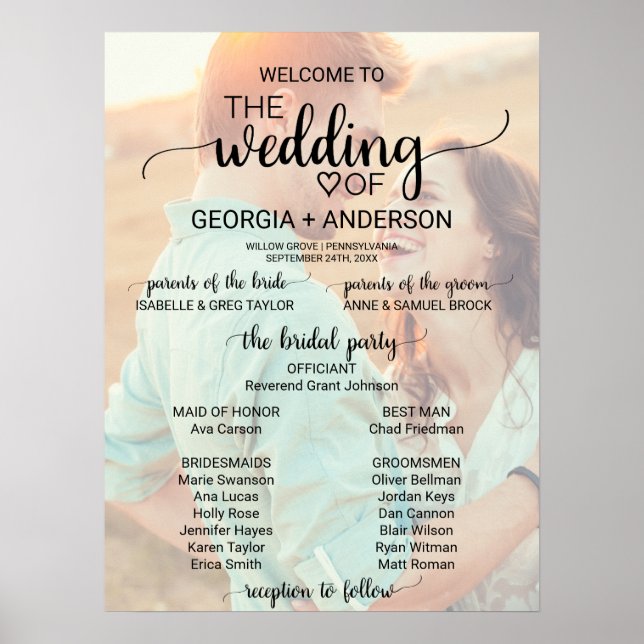Poster Calligraphie noire simple Programme de mariage pho (Devant)