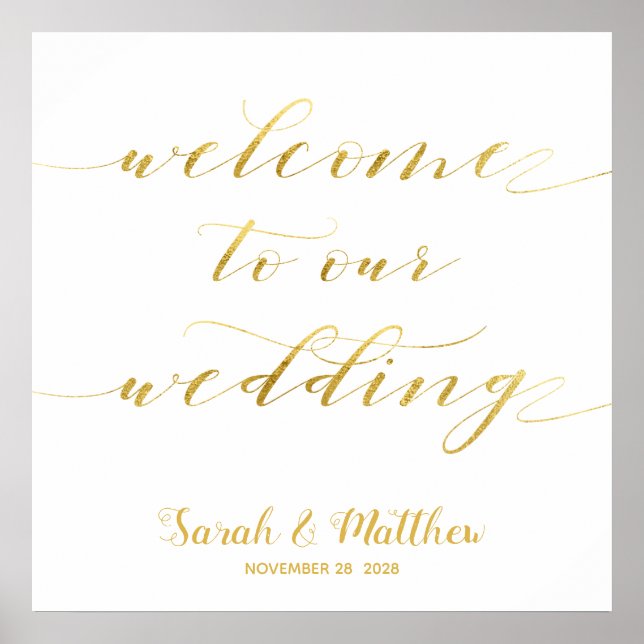 Poster Calligraphie Or Blanc Bienvenue À Notre Mariage (Devant)