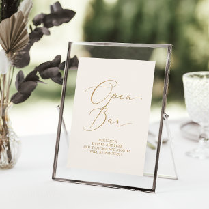 Poster Calligraphie Or Délicate   Cream Open Bar