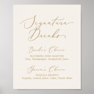 Poster Calligraphie Or Délicate Crème Signature Boisson